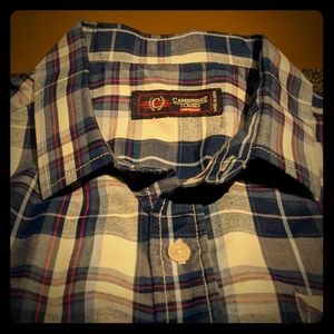 Button down, short sleeve shirt.